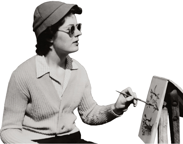 Woman scientist painting in the field. Public domain image